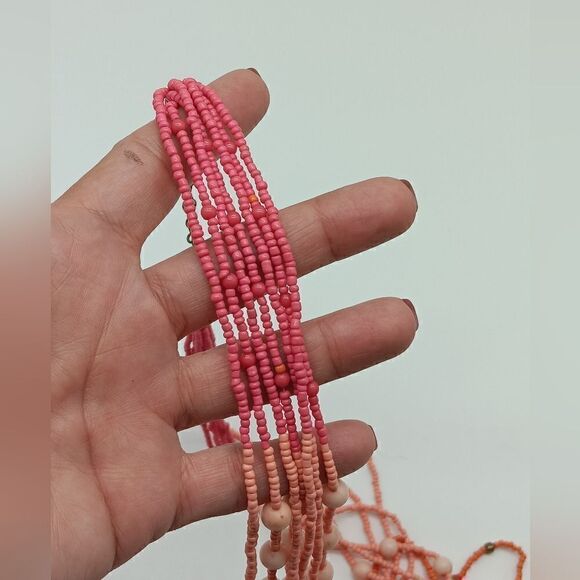 EL - Coral Beaded Ombre 20" 7 Strand Necklace & Matching Drop Earrings Set - Picture 5 of 14